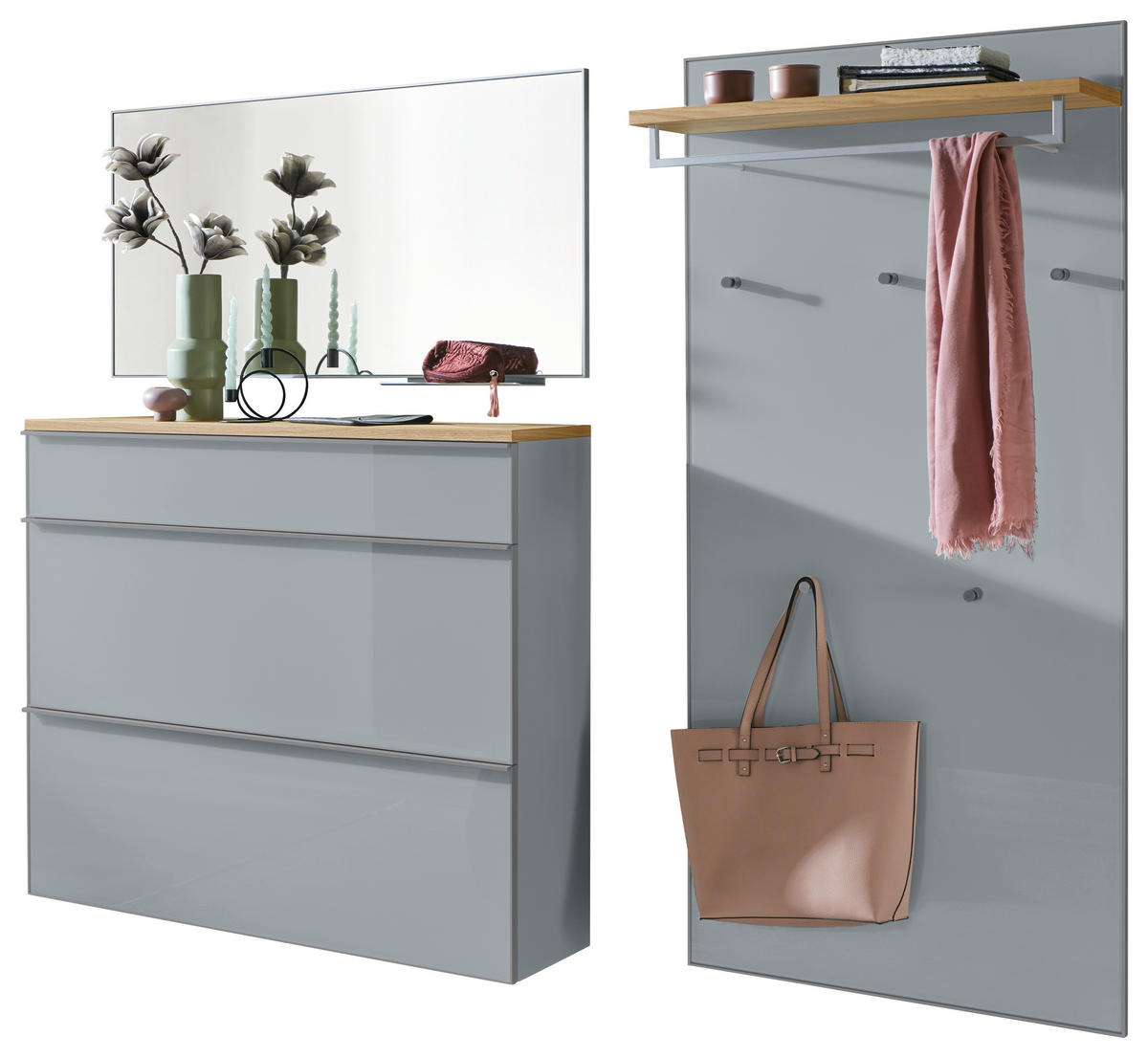 GARDEROBE 4-teilig  in 220/195/40 cm  - Alufarben/Grau, Design, Glas/Holz (220/195/40cm)
