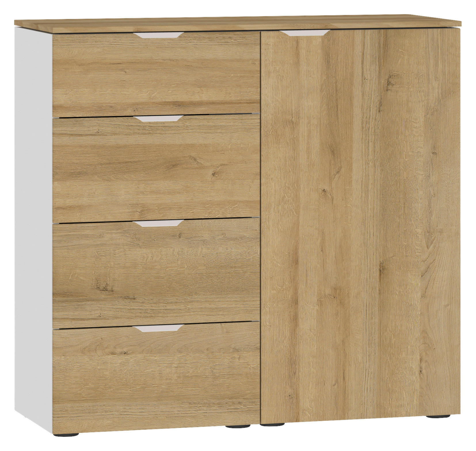 KOMMODE 90/87/43 cm  in Weiss, Eichefarben  - Weiss/Edelstahlfarben, Design, Holzwerkstoff/Kunststoff (90/87/43cm) - Jutzler