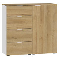 KOMMODE 90/87/43 cm  in Weiss, Eichefarben  - Weiss/Edelstahlfarben, Design, Holzwerkstoff/Kunststoff (90/87/43cm) - Jutzler