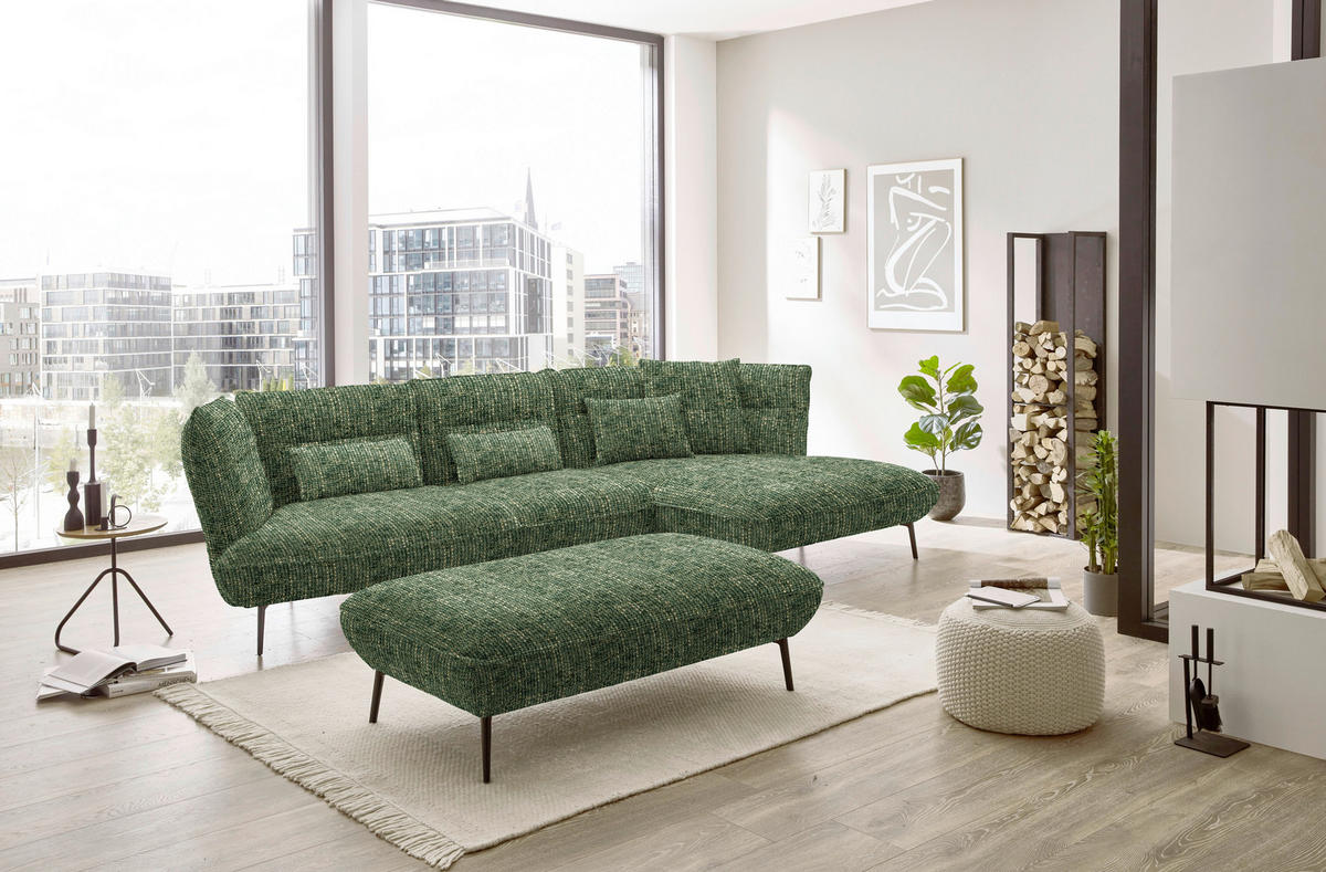 ECKSOFA in Flachgewebe Olivgrün  - Schwarz/Olivgrün, Design, Textil/Metall (339/153cm) - Moderano
