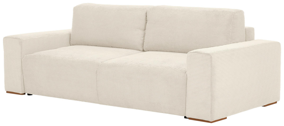SCHLAFSOFA  mit Liegefunktion Cord Creme  - Buchefarben/Creme, KONVENTIONELL, Holz/Kunststoff (255/86/123cm) - Livetastic