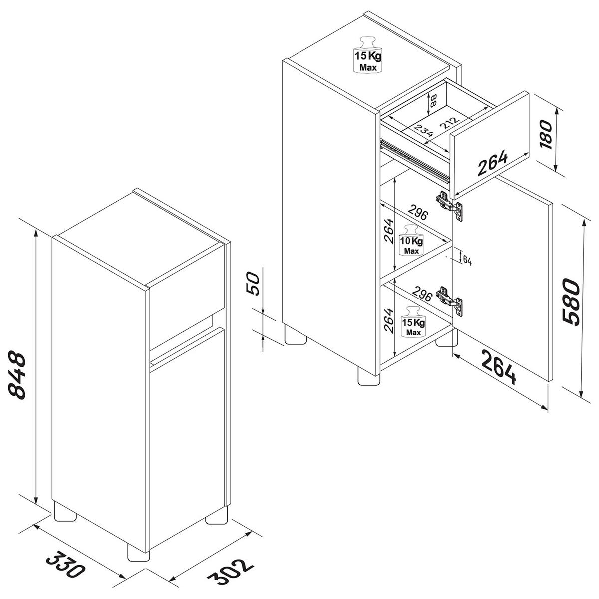 MIDISCHRANK 30/85/33 cm  - Honigeiche/Anthrazit, Trend, Holzwerkstoff/Kunststoff (30/85/33cm) - MID.YOU