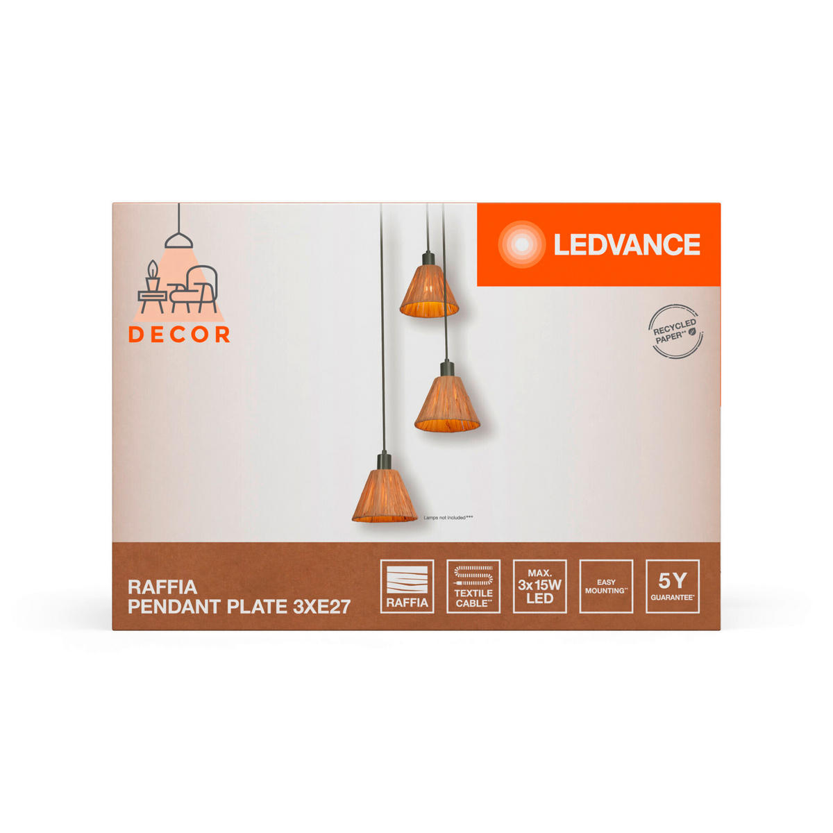 PENDELLEUCHTE 43/125 cm  - Natur, Naturmaterialien/Metall (43/125cm) - Ledvance