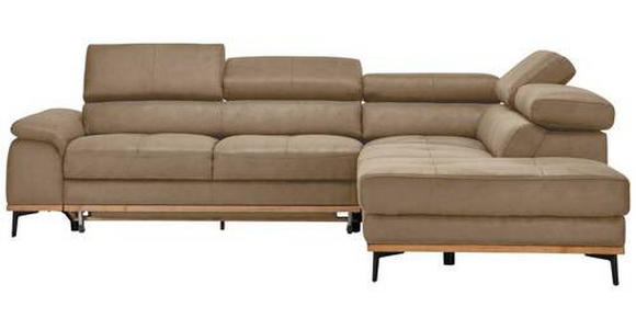 ECKSOFA inkl.Funktionen Sandfarben Lederlook - Sandfarben/Schwarz, Natur, Holz/Textil (282/226cm) - Novel
