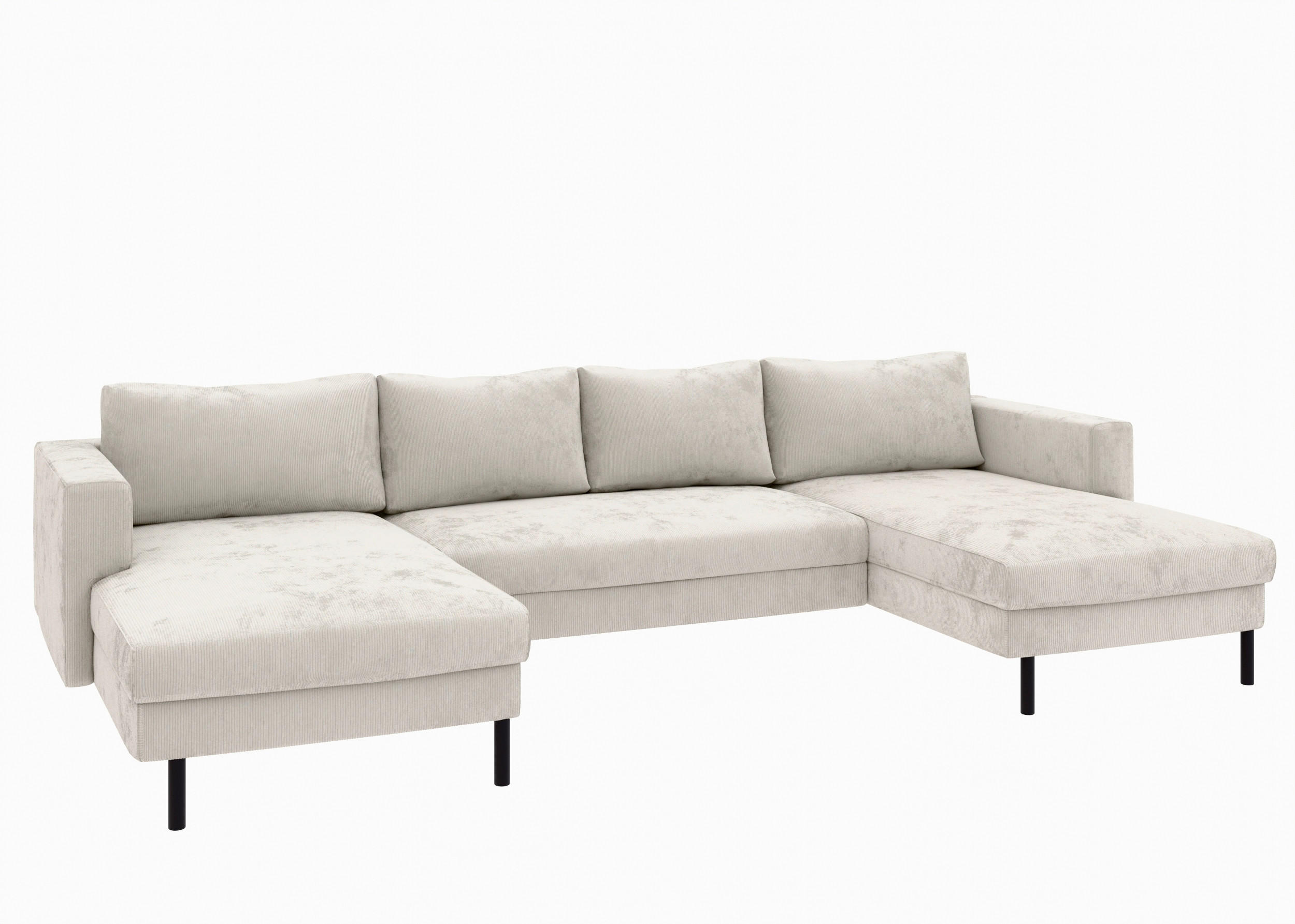 WOHNLANDSCHAFT Cord Creme  - Creme/Schwarz, Modern, Textil/Metall (161/306/161cm) - Trendmanufaktur