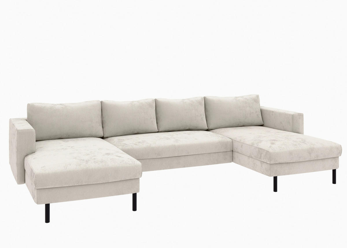 WOHNLANDSCHAFT Creme Cord  - Creme/Schwarz, MODERN, Textil/Metall (161/306/161cm) - Trendmanufaktur