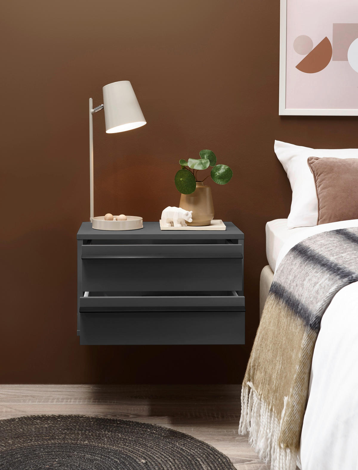 NACHTSCHRANK 50/31/34 cm  - Schwarz/Graphitfarben, KONVENTIONELL, Holzwerkstoff/Metall (50/31/34cm) - Chameo