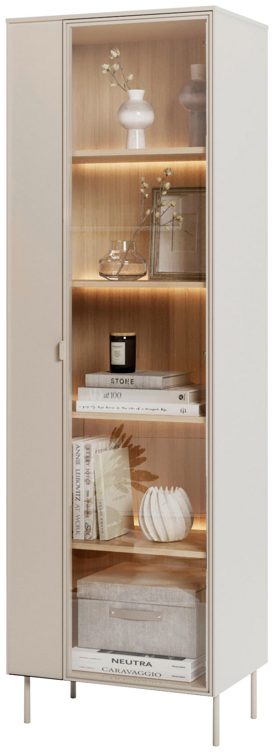 VITRINE Eichefarben, Kaschmir  - Kaschmir/Eichefarben, Modern, Glas/Holzwerkstoff (63/197/41cm) - Carryhome