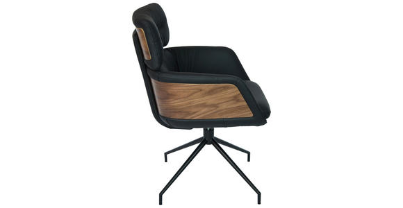 ARMLEHNSTUHL  in Eisen Echtleder pigmentiert  - Walnussfarben/Schwarz, Design, Leder/Holz (62/92/66cm) - Dieter Knoll