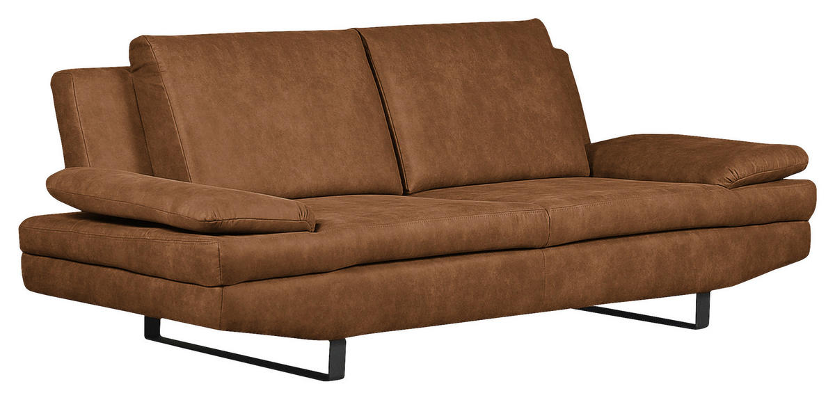 3-SITZER-SOFA in Mikrofaser Cognac  - Cognac/Schwarz, Design, Textil/Metall (218/78/88cm) - MID.YOU