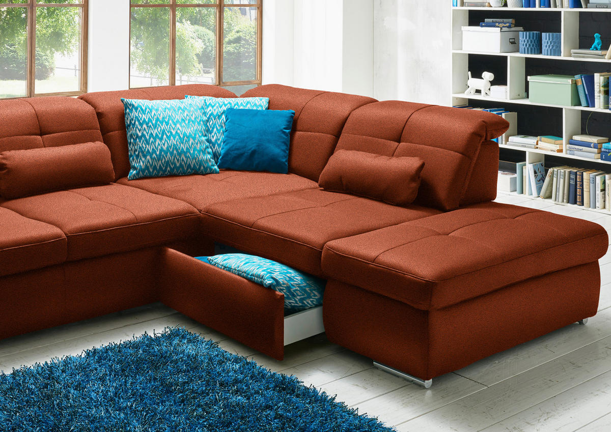 WOHNLANDSCHAFT Mikrofaser Terracotta  - Chromfarben/Terracotta, Design, Textil (195/371/260cm) - Beldomo Style