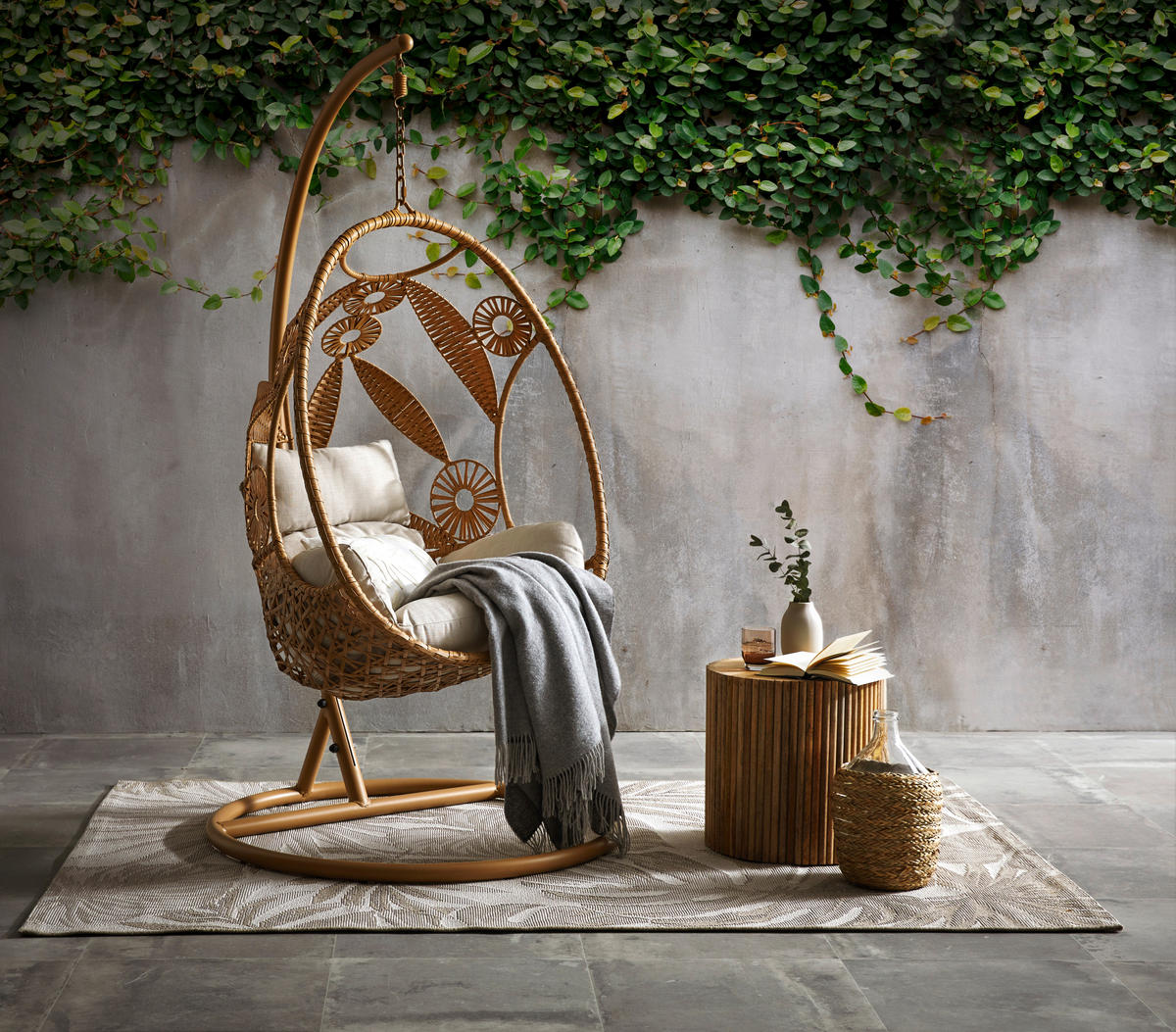 HÄNGESESSEL 102/195/115 cm Stahl  - Naturfarben/Grau, MODERN, Kunststoff/Textil (102/195/115cm) - Ambia Garden