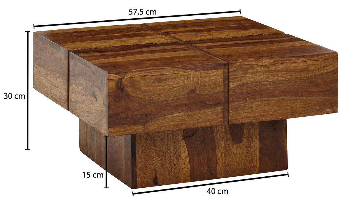 COUCHTISCH Sheesham massiv 57,5/57,5/30 cm quadratisch Sheeshamfarben  - Sheeshamfarben, MODERN, Holz (57,5/57,5/30cm) - MID.YOU