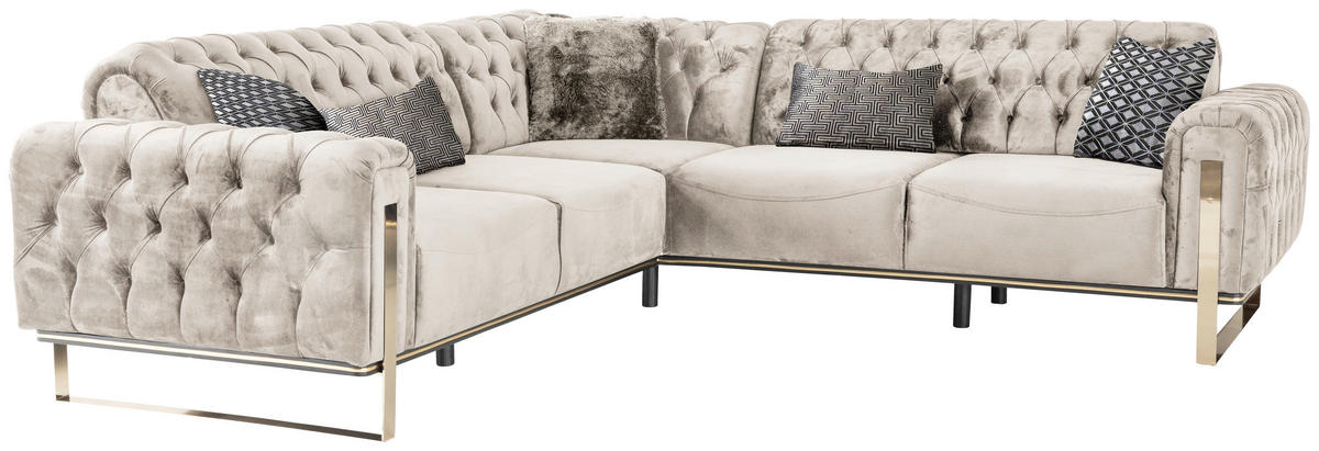 ECKSOFA Beige Samt  - Beige/Goldfarben, Design, Textil (260/260cm) - Livetastic