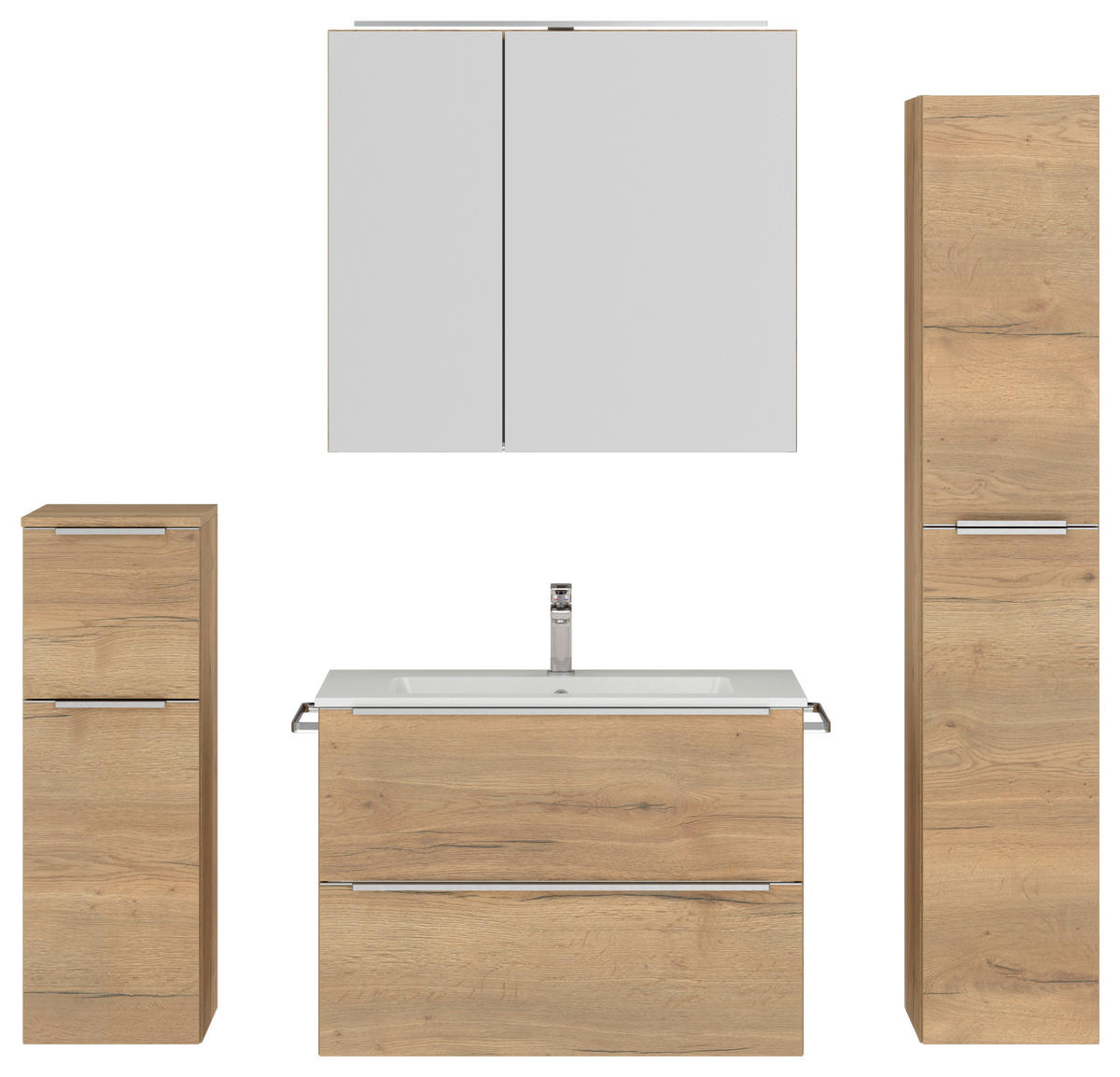 BADEZIMMER 5-teilig  in 141 cm  - Edelstahlfarben/Eichefarben, MODERN, Holzwerkstoff/Stein (141cm) - Nobilia