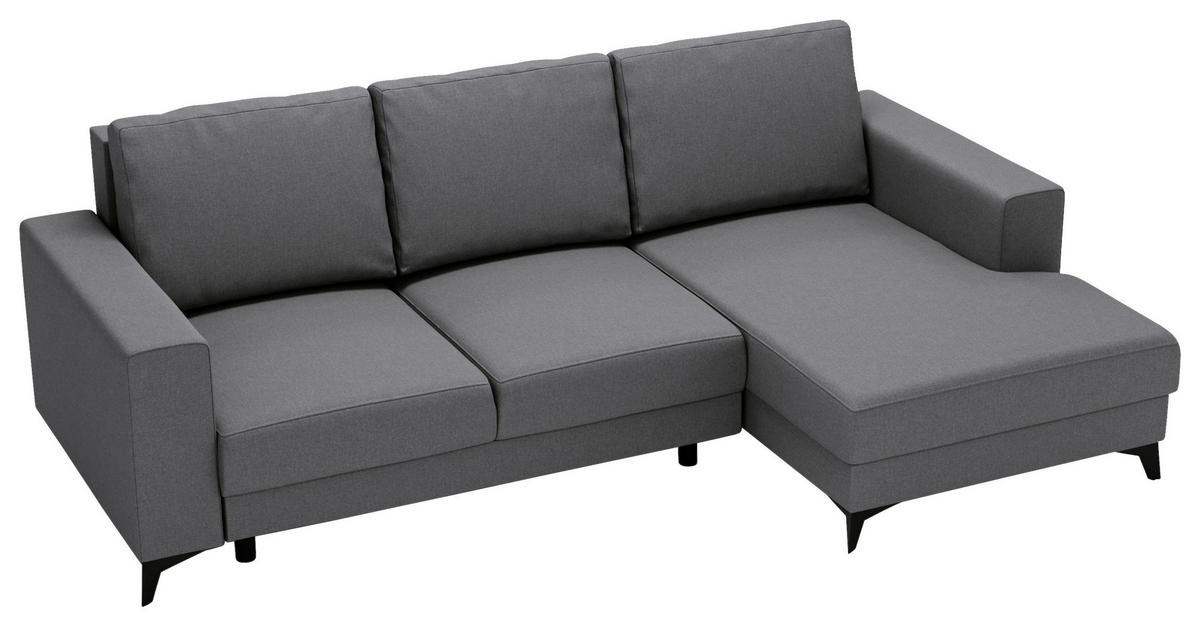 ECKSOFA in Flachgewebe Grau  - Schwarz/Grau, Design, Textil/Metall (244/156cm) - Livetastic