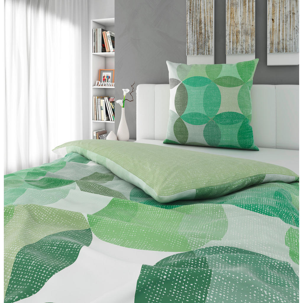 Thumbnail - Novel Bettwäsche, Grün, Textil, Kreise, 200x200 cm, Schlaftextilien, Bettwäsche, Bettwäsche, Satin-Bettwäsche