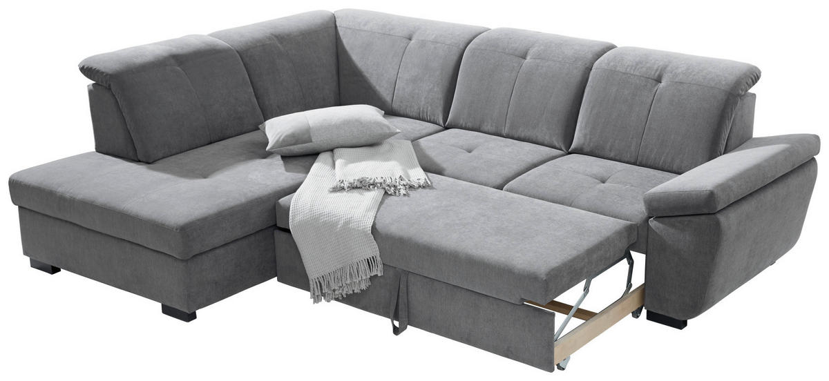ECKSOFA in Webstoff Grau  - Schwarz/Grau, Konventionell, Holz/Textil (202/280cm) - Livetastic