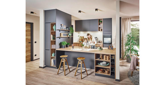 EINBAUKÜCHE   - Graphitfarben, Design, Holzwerkstoff - Xora