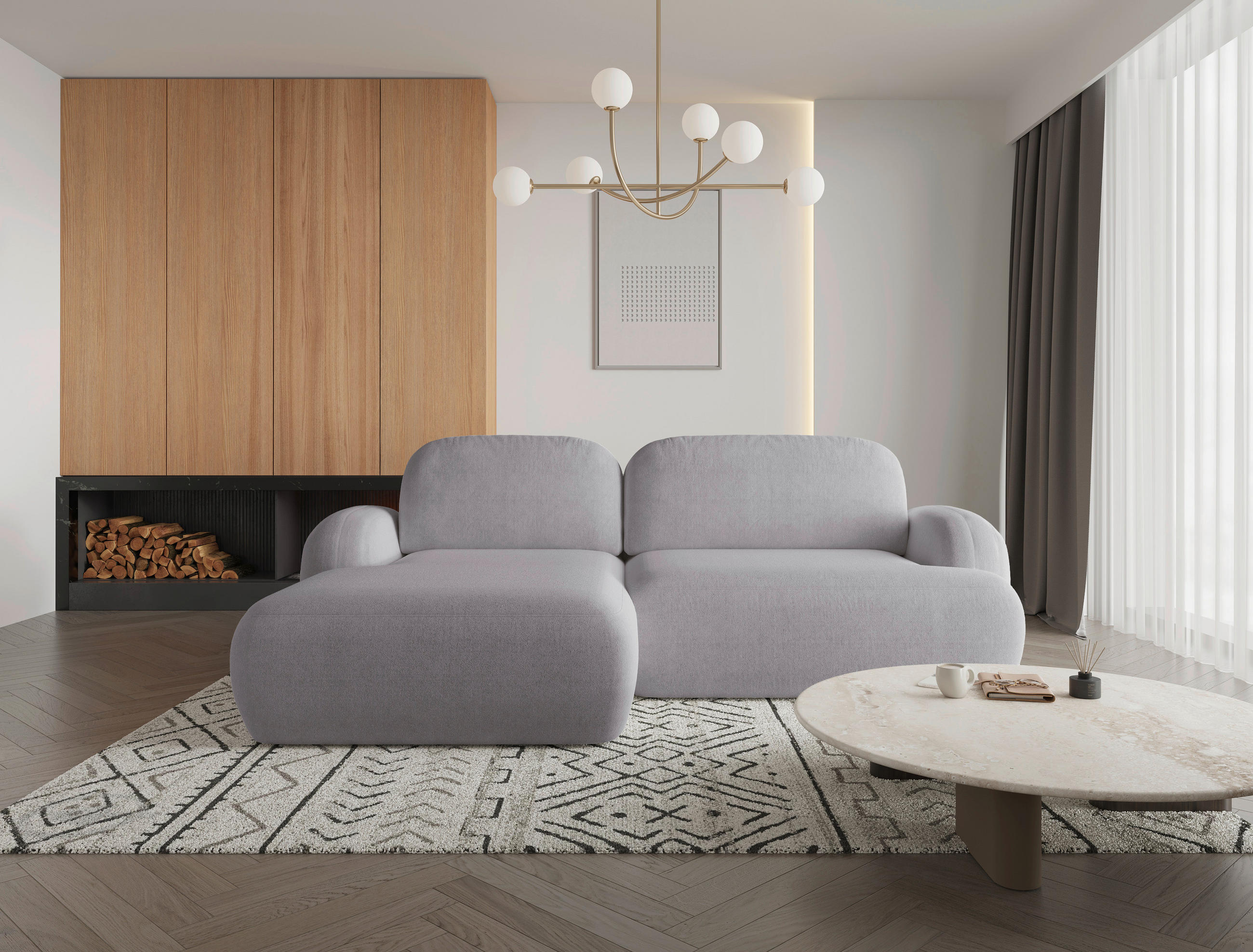 ECKSOFA Sevilla Plus in Bouclé Hellgrau  275/175 cm  - Hellgrau/Schwarz, Design, Kunststoff/Textil (275/175cm) - MID.YOU