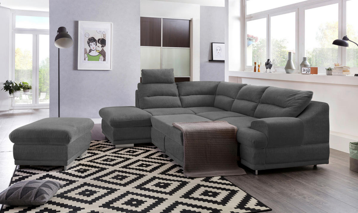 WOHNLANDSCHAFT in Velours Dunkelgrau  - Chromfarben/Dunkelgrau, Konventionell, Textil/Metall (217/264cm) - MID.YOU