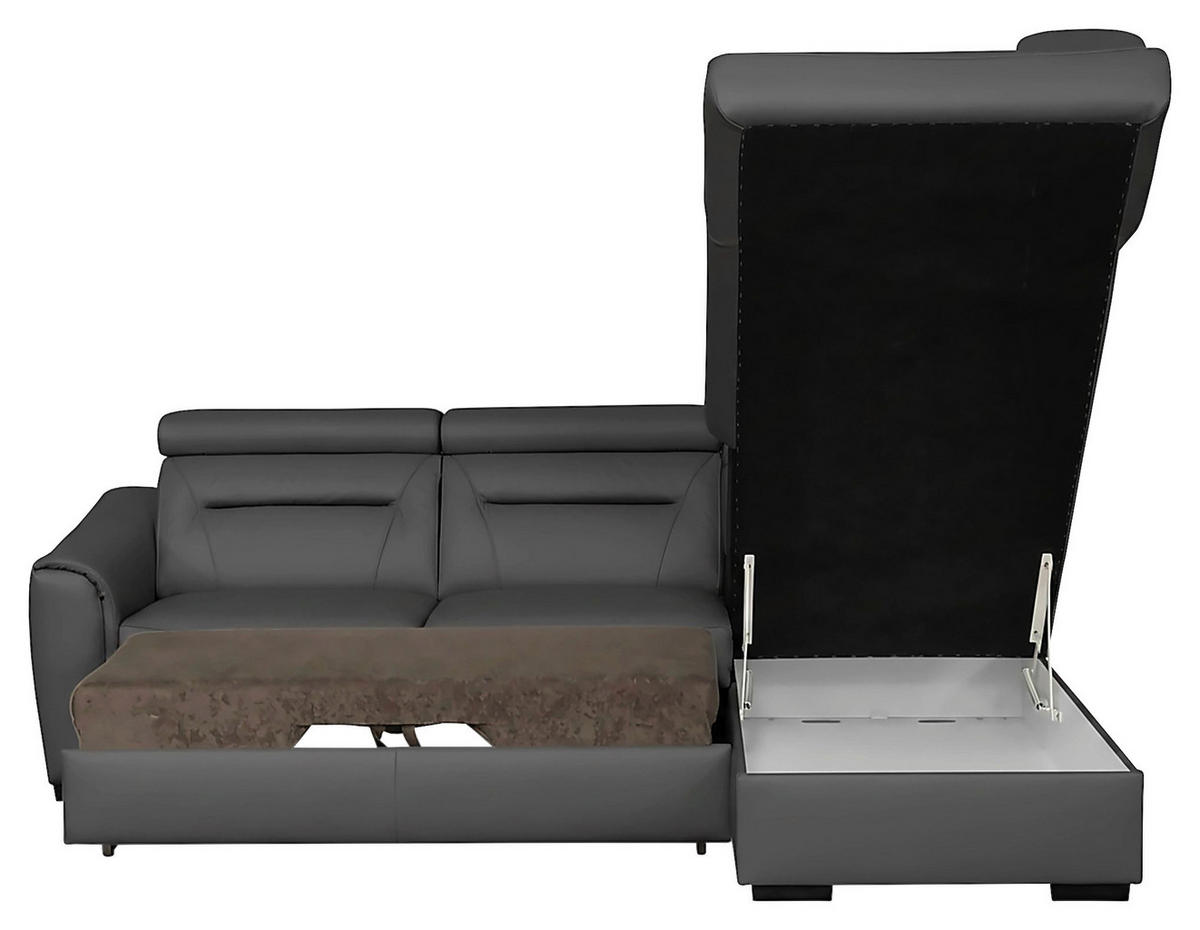 ECKSOFA Lederlook Echtleder Anthrazit  - Wengefarben/Anthrazit, Design, Leder/Holz (260/212cm) - Celina Home