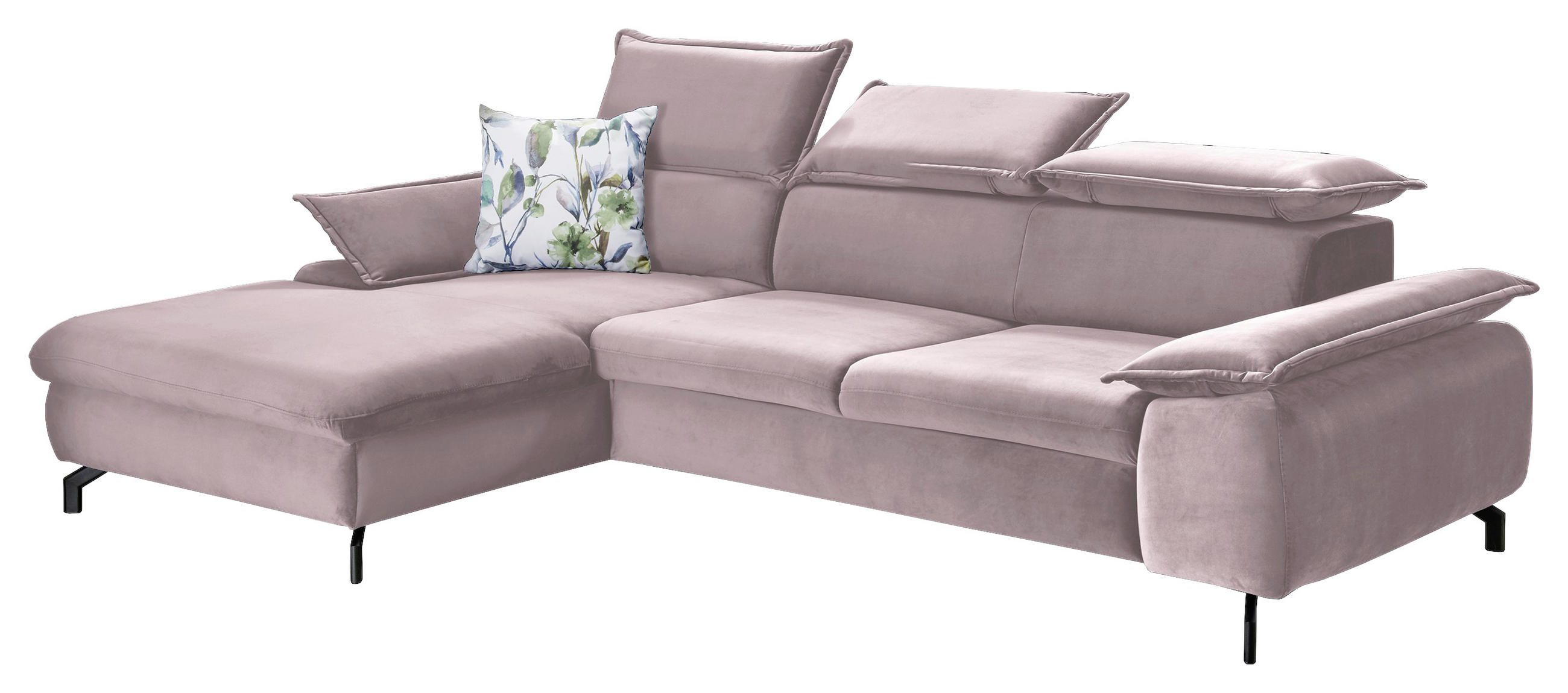 WOHNLANDSCHAFT Altrosa Velours - Schwarz/Altrosa, KONVENTIONELL, Textil/Metall (175/280cm) - Livetastic