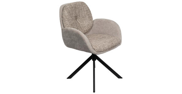 ARMLEHNSTUHL  automatische Rückholfunktion, Sitzfläche 320° drehbar Webstoff  Schwarz, Greige  - Greige/Schwarz, Design, Textil/Metall (59/90/64cm) - Linea Natura
