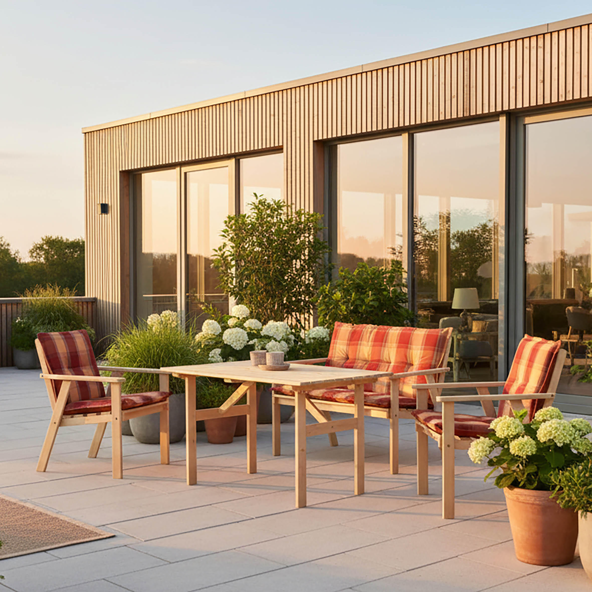 GARTENSET 4-teilig Kiefermassiv 4-teilig  - Rot/Naturfarben, MODERN, Holz/Kunststoff - Gardenson