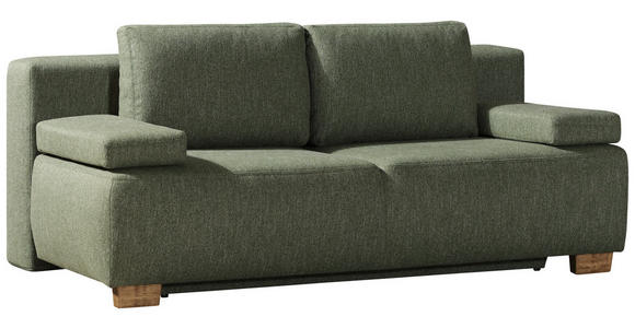 BOXSPRINGSOFA Grün Rückenkissen, Armlehnenkissen, Schlaffunktion, Rücken echt  - Naturfarben/Grün, MODERN, Holz/Textil (205/93/108cm) - Novel