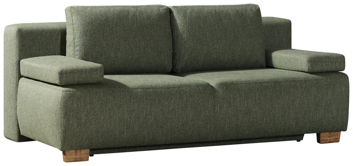 BOXSPRINGSOFA in Grün  - Naturfarben/Grün, Modern, Holz/Textil (205/93/108cm) - Novel