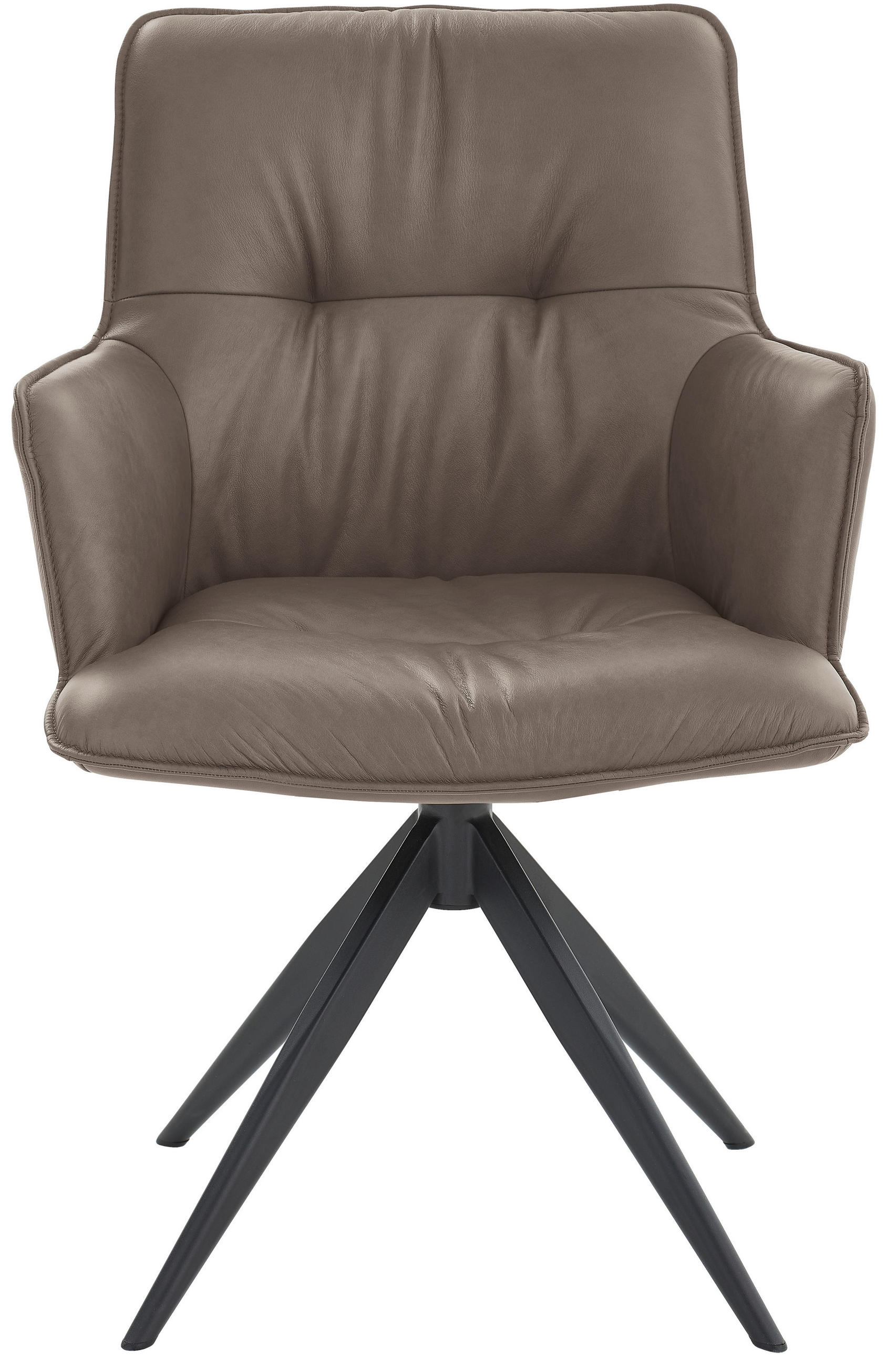 ARMLEHNSTUHL  in Eisen Echtleder pigmentiert  - Schlammfarben, Design, Leder/Metall (59/89/63cm) - Dieter Knoll