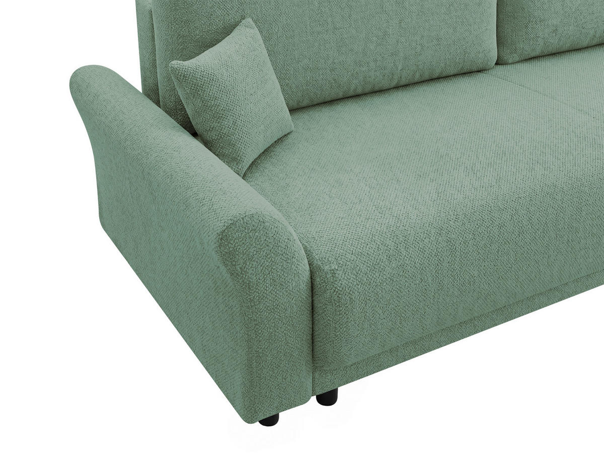 SCHLAFSOFA Flachgewebe, Struktur Grün  inkl. Zierkissen, Rückenkissen, Bettkasten, Schlaffunktion, Rücken echt  - Schwarz/Grün, Design, Textil (244/88/100cm) - P & B