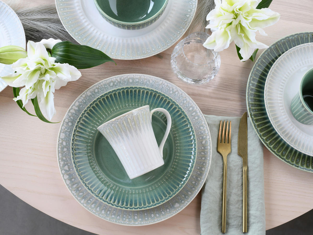 KOMBISERVICE Creme, Perlmutt, Salbeigrün Celadon Mix 16-teilig 4 Personen  - Salbeigrün/Perlmutt, Basics, Keramik - Creatable