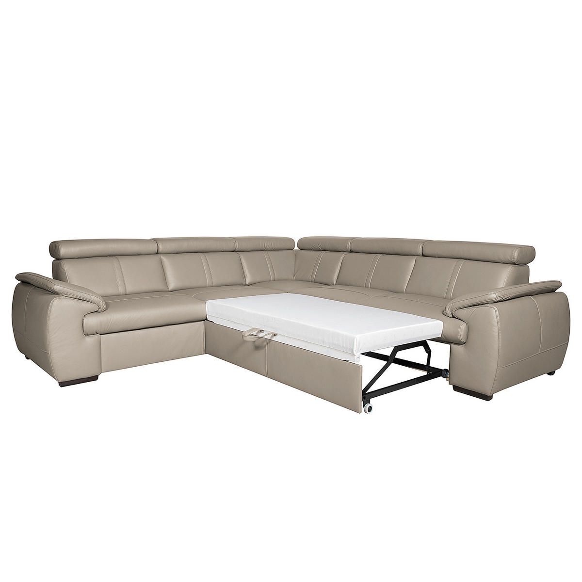 ECKSOFA Hellgrau Echtleder  - Wengefarben/Hellgrau, Design, Leder/Holz (265/265cm) - Livetastic