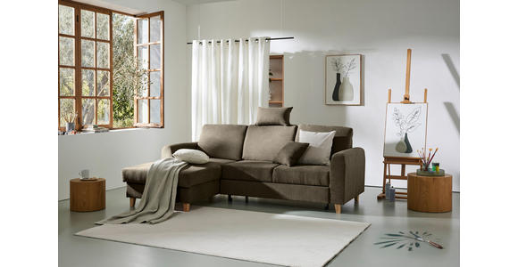 ECKSOFA Braun Flachgewebe Bettkasten, Schlaffunktion, Rücken echt, Kopfstütze, Liegefläche im Originalstoff  - Buchefarben/Braun, KONVENTIONELL, Holz/Textil (166/241cm) - Carryhome