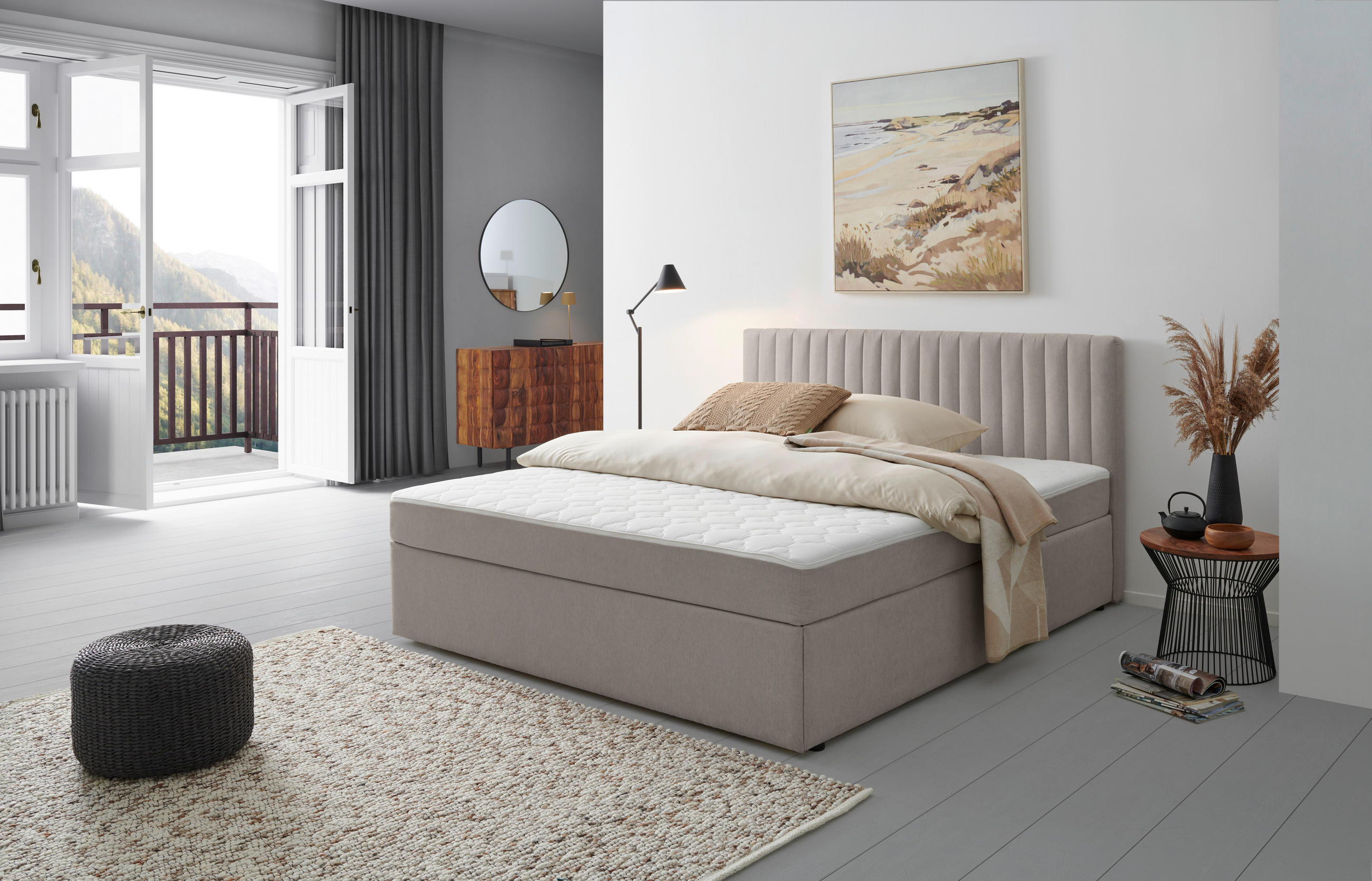 BOXBETT 200/200 cm,  in Hellgrau, H3 + H3 = fest  - Hellgrau, MODERN, Holz/Textil (200/200cm) - MID.YOU