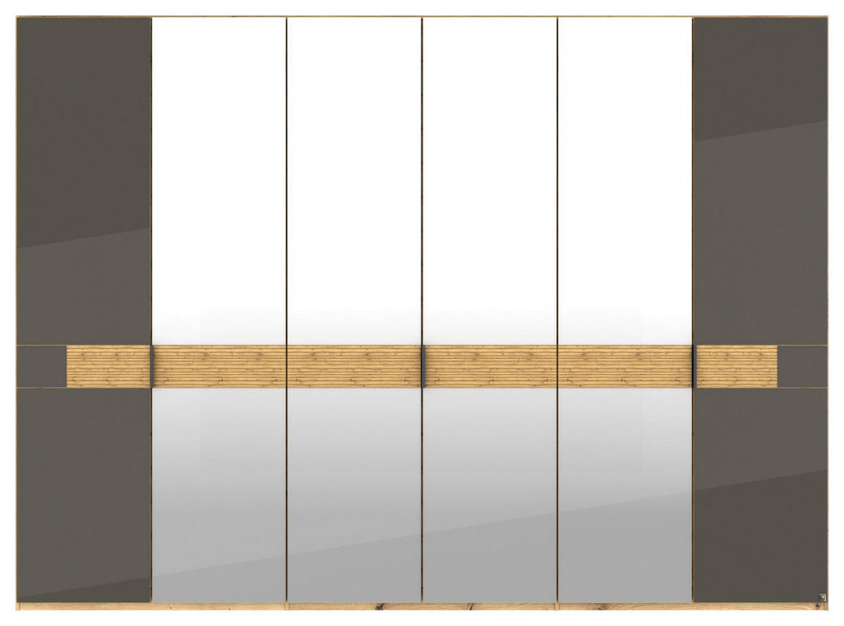 DREHTÜRENSCHRANK 300/216/58 cm,  in Eichefarben, Dunkelbraun, 6 Tür(en)  - Schieferfarben/Eichefarben, Design, Glas/Holz (300/216/58cm) - Musterring