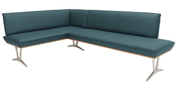 ECKBANK 162/237 cm  in Blau, Grün  - Blau/Edelstahlfarben, Design, Leder/Holz (162/237cm) - Ambiente