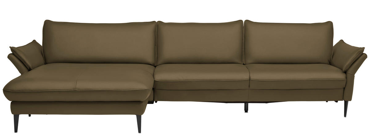 ECKSOFA Echtleder Olivgrün  - Schwarz/Olivgrün, Design, Leder/Metall (172/334cm) - Valdera