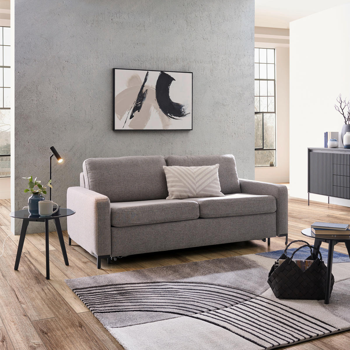 BÄDDSOFFA i vävt tyg grå  - svart/grå, Klassisk, metall/textil (187/84/97cm) - Livetastic