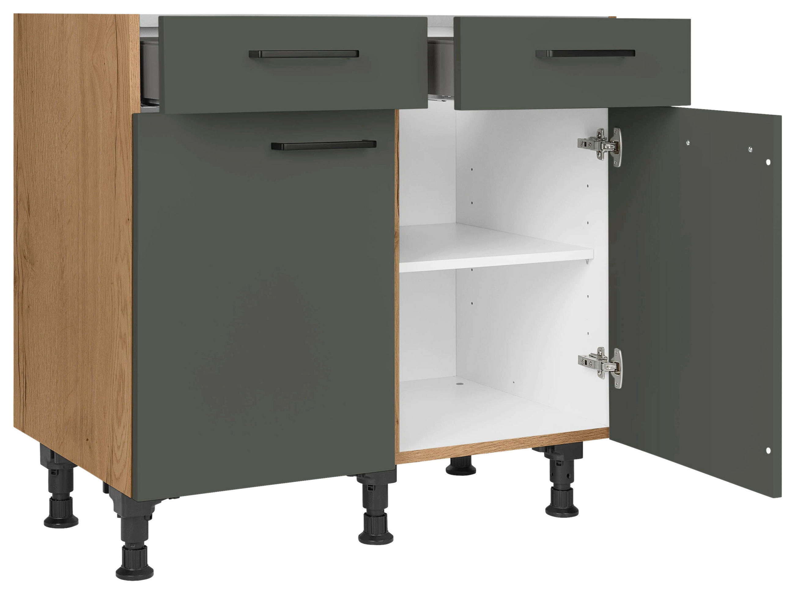 SCHUBKASTENUNTERSCHRANK 90/87/56 cm  in Grün, Eichefarben  - Eichefarben/Schwarz, MODERN, Holzwerkstoff/Metall (90/87/56cm) - Nobilia