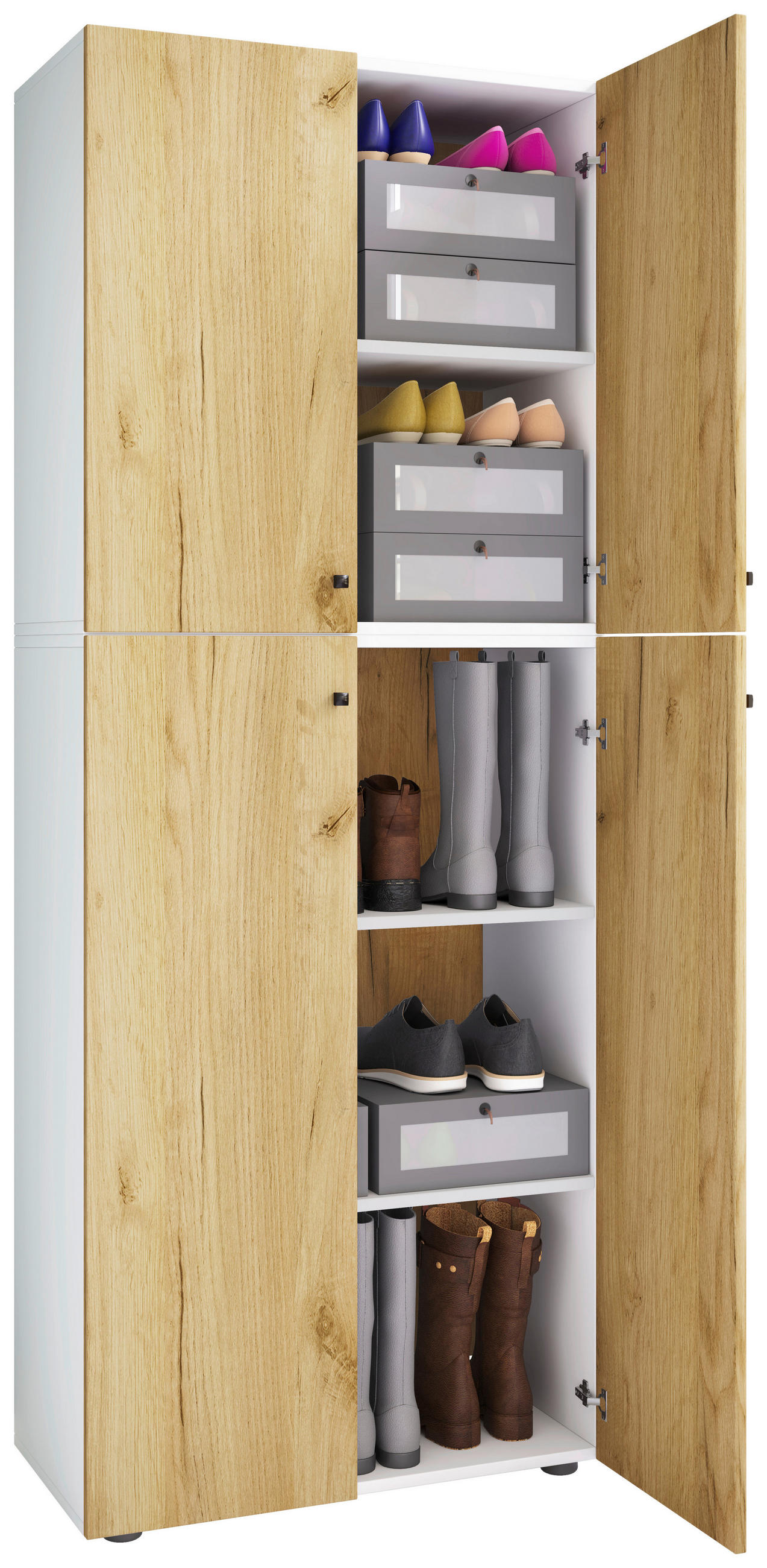 SCHUHSCHRANK Lona  in 70/182/39 cm  - Honigeiche/Weiss, Design, Holzwerkstoff/Kunststoff (70/182/39cm) - MID.YOU