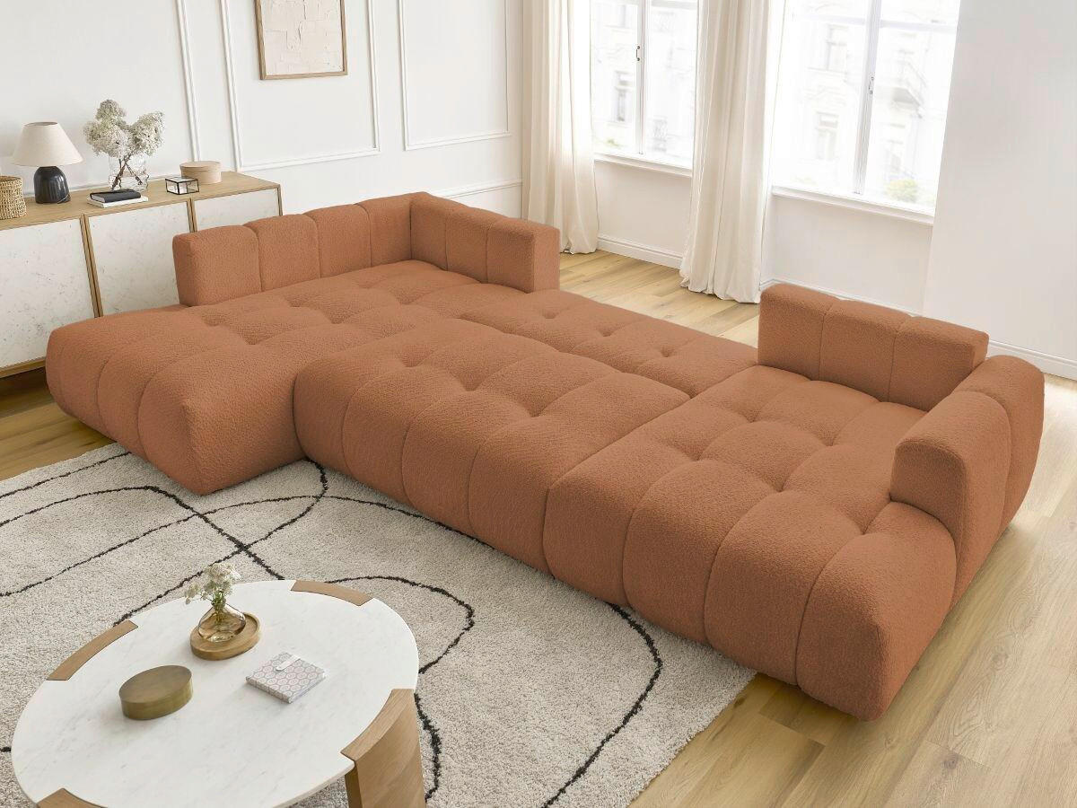 WOHNLANDSCHAFT  FUJI  Orange Bouclé  - Schwarz/Orange, MODERN, Kunststoff/Textil (204/377/160cm)