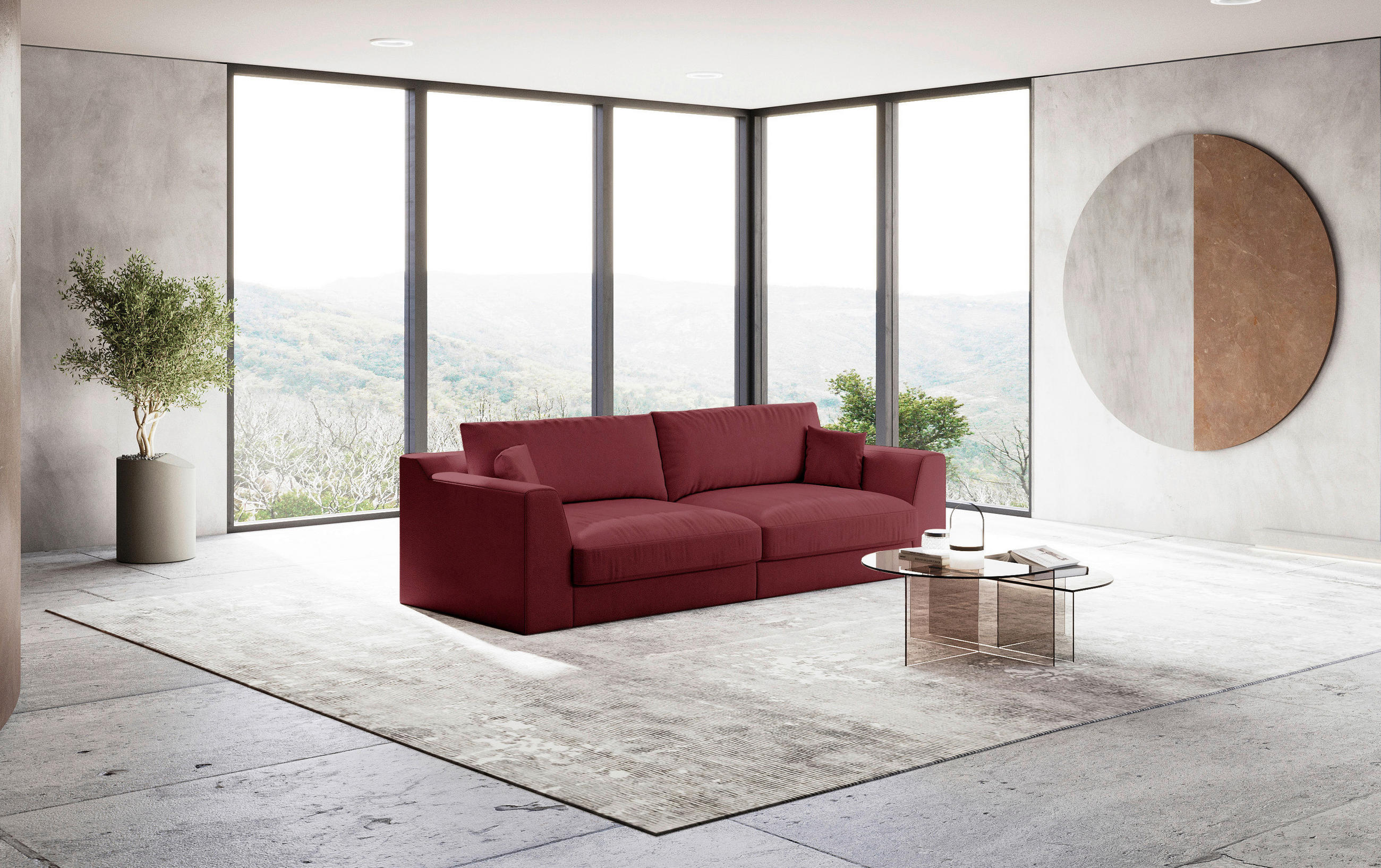 BIGSOFA Chenille, Flachgewebe Rot  - Rot/Schwarz, Design, Kunststoff/Textil (276/90/109cm) - home24