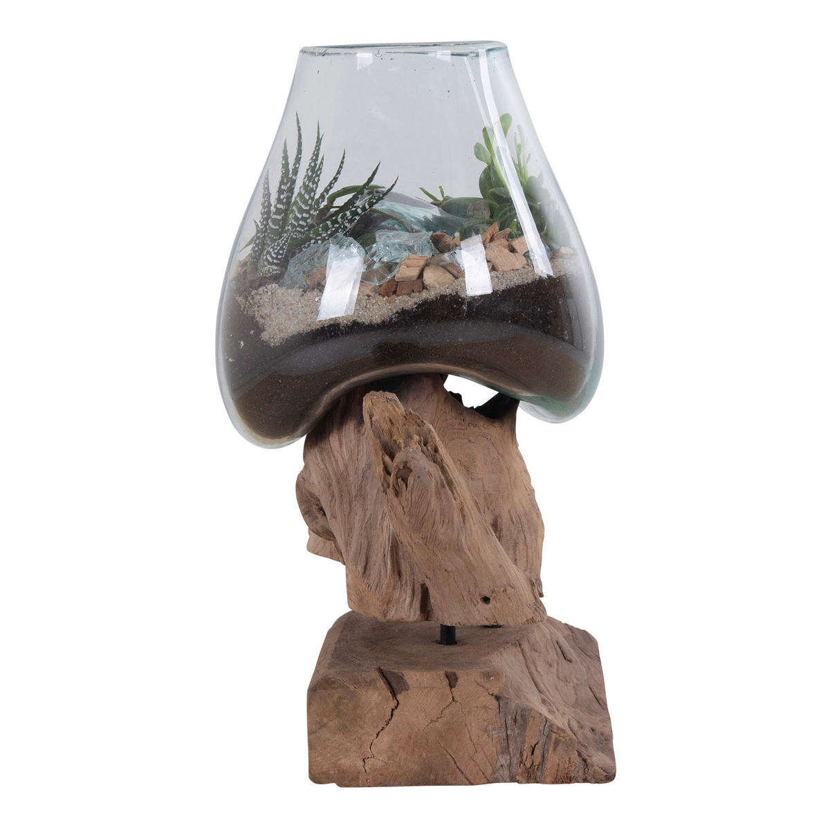 VASE  - Klar/Teakfarben, Design, Glas/Holz (18/25/15cm)