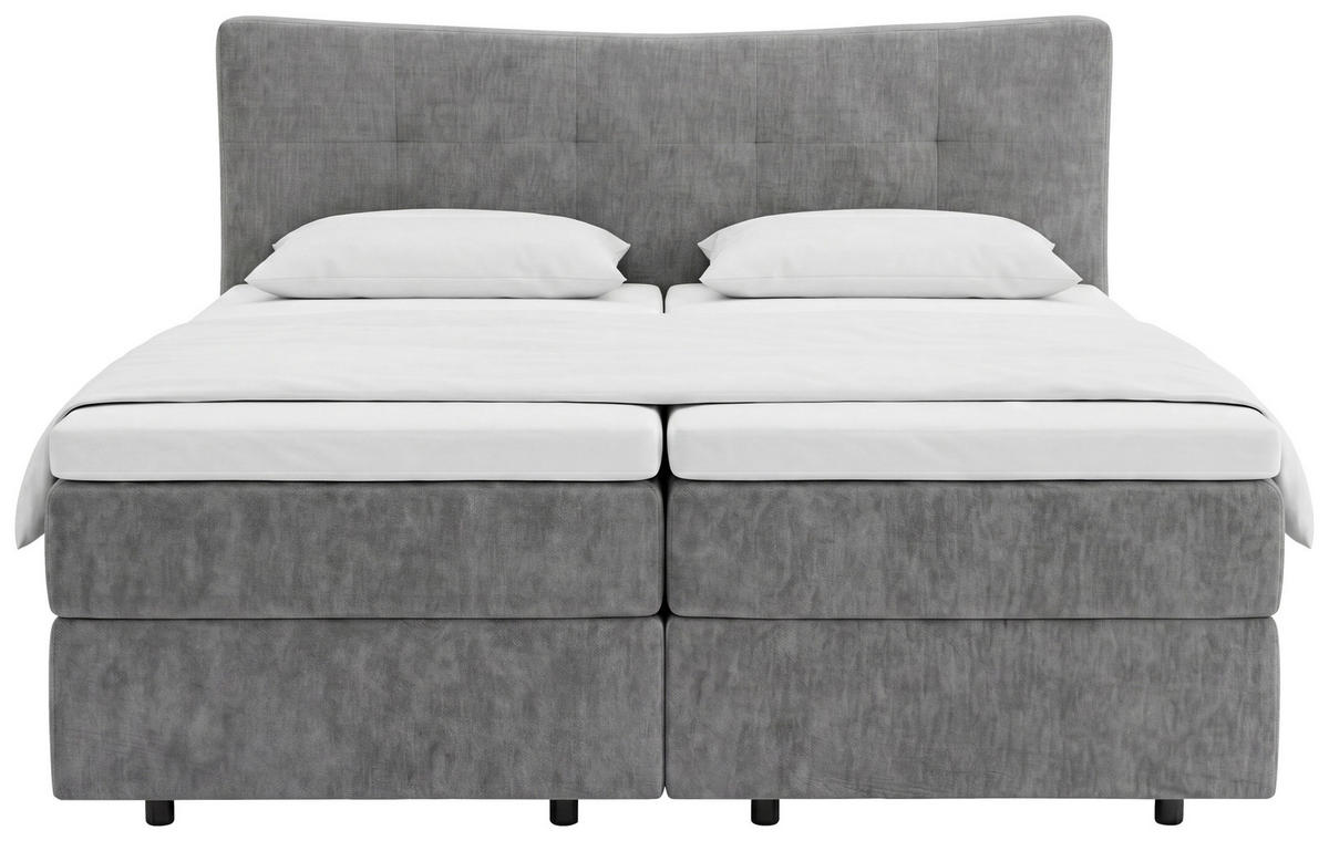BOXSPRINGBETT 180/200 cm,  in Dunkelgrau, gepolstertes Kopfteil, motorische Verstellbarkeit, Matratzen, H3 + H4 = fest + sehr fest  - Dunkelgrau/Schwarz, Design, Textil (180/200cm) - Novel