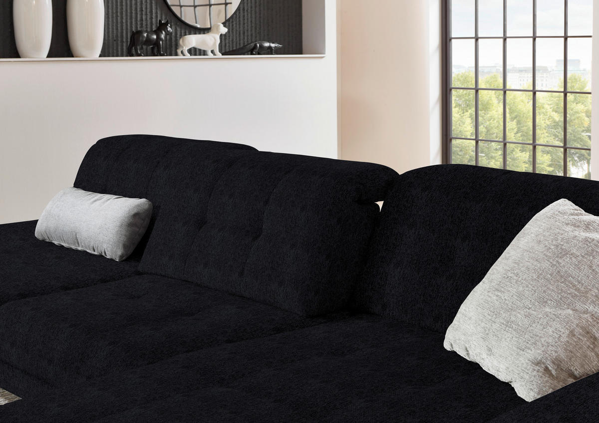 ECKSOFA in Flachgewebe Dunkelblau  - Schwarz/Dunkelblau, Design, Textil/Metall (309/190cm) - Beldomo Style