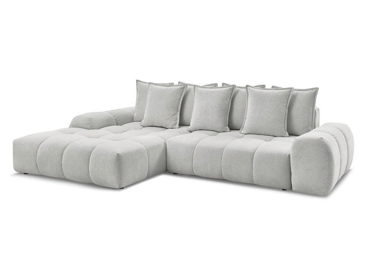 ECKSCHLAFSOFA EVEREST  mit Rücken echt, Armteil links, Armteil rechts Flachgewebe Hellgrau  - Hellgrau/Schwarz, MODERN, Kunststoff/Textil (180/318cm) - Livetastic