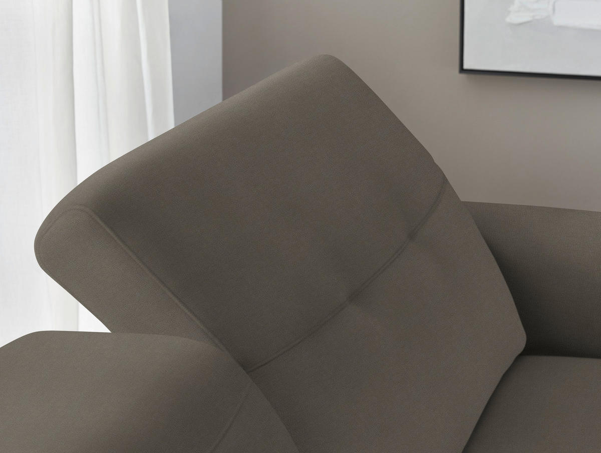 ECKSOFA in Echtleder Graubraun  - Eichefarben/Graubraun, Design, Leder/Holz (305/163cm) - Novel